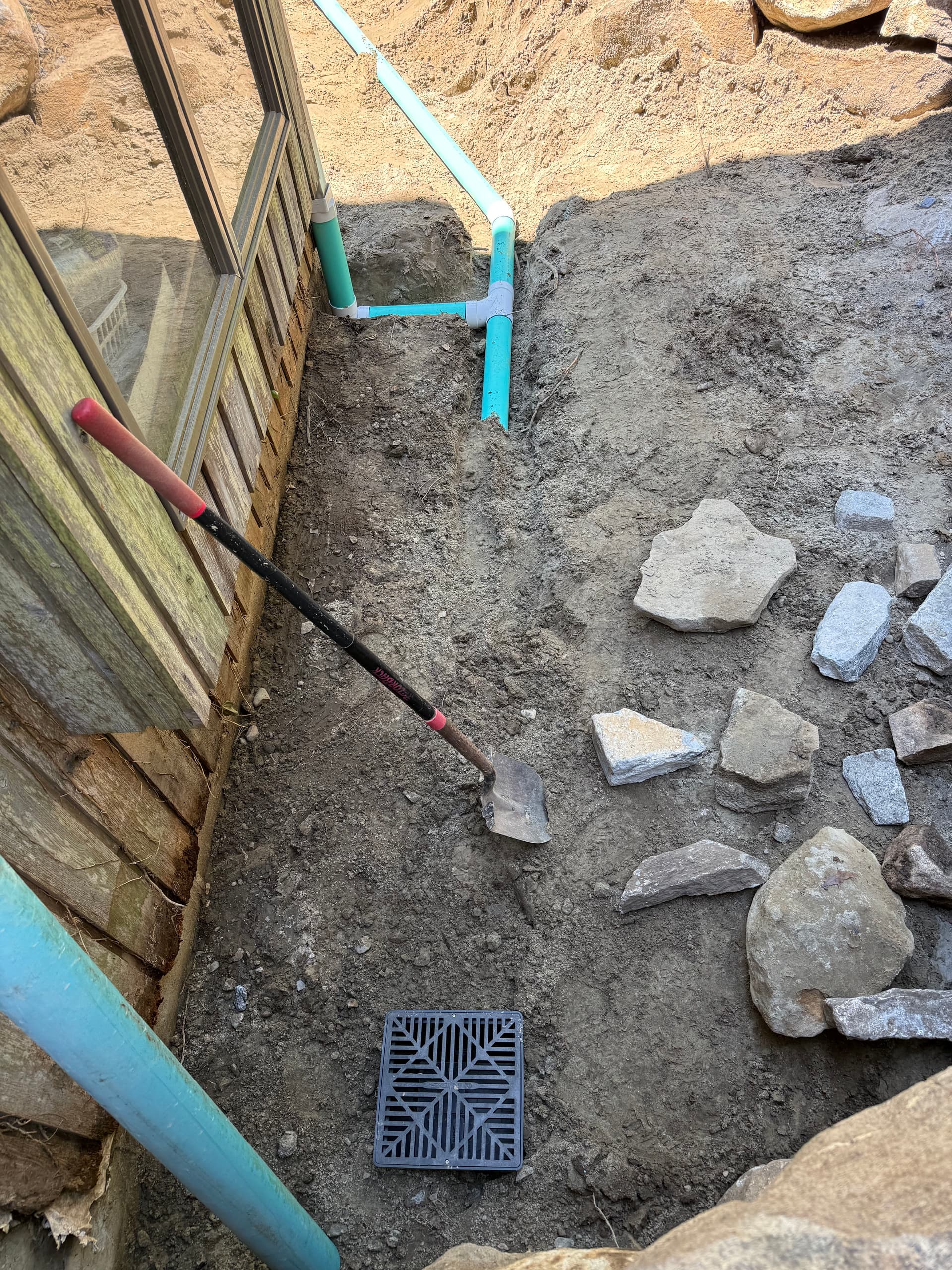 Gallery photos for Failing Timber Retaining Wall Rebuilt With Boulders and Proper Drainage: Image #4